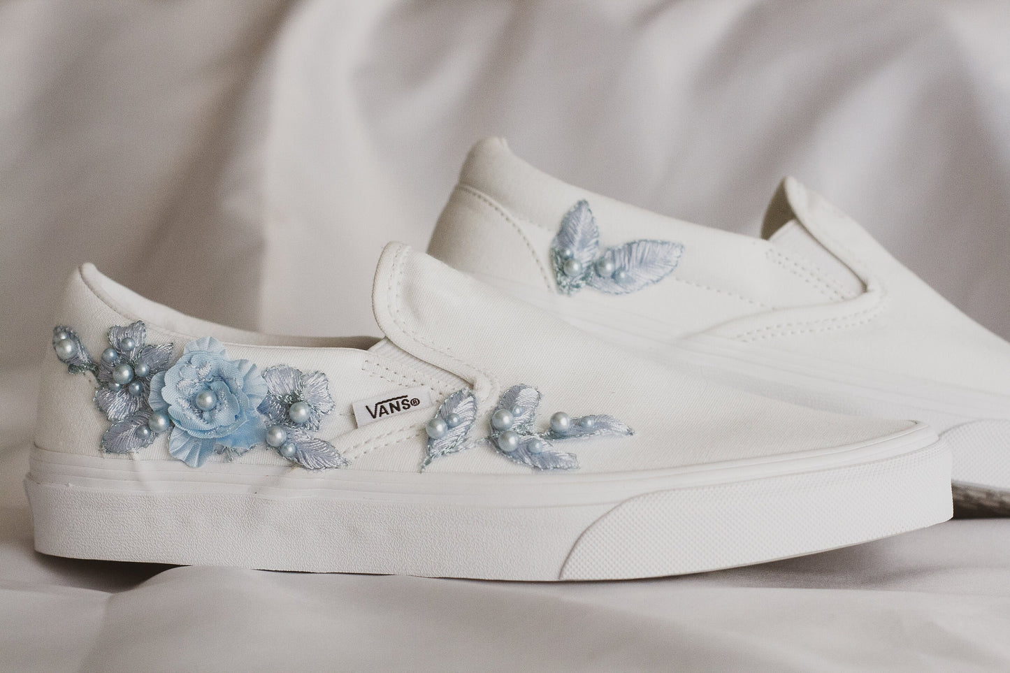 Bespoke Something Blue Applique Slip on Vans
