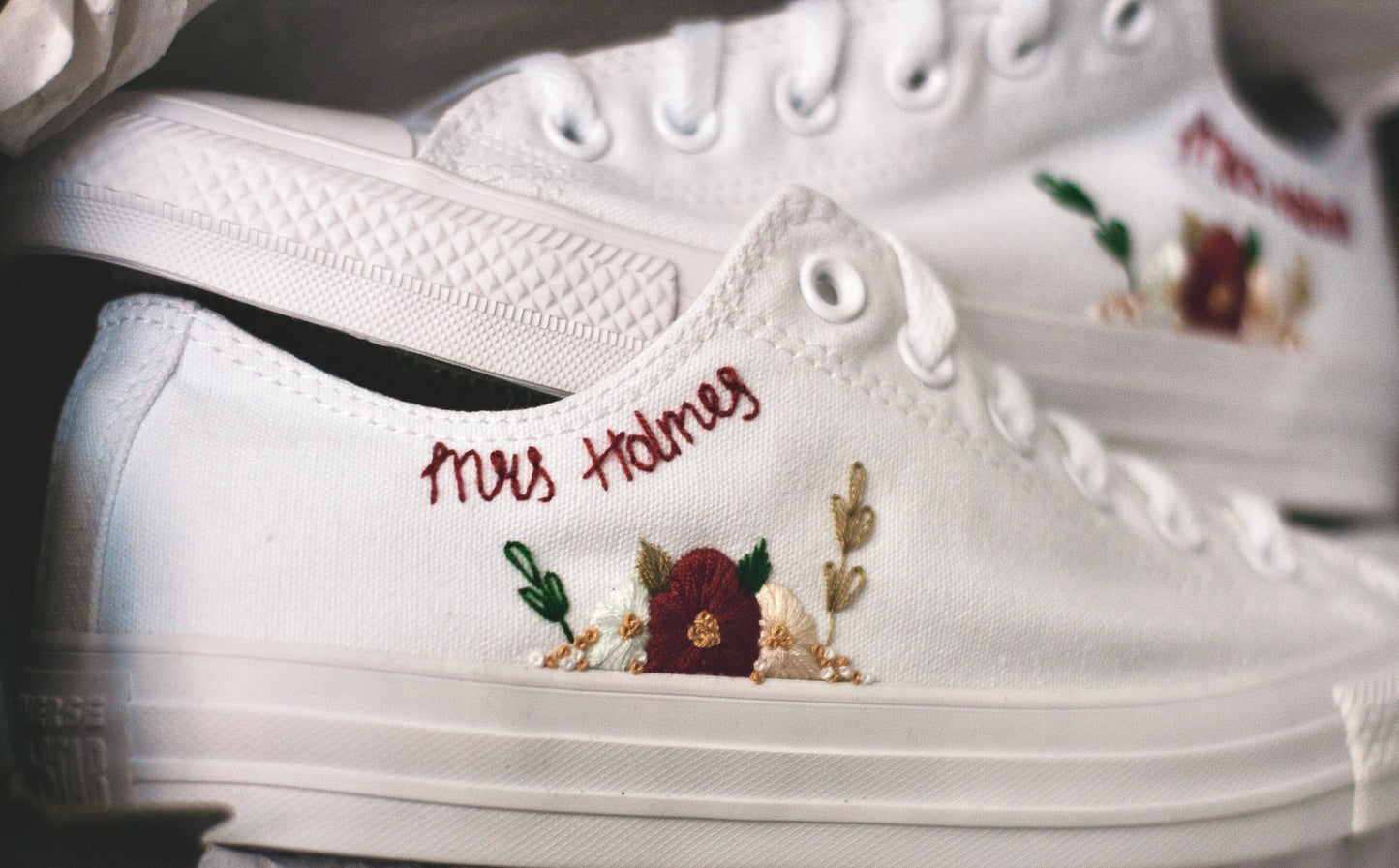 Bespoke Floral Embroidered Low-top Bridal Converse