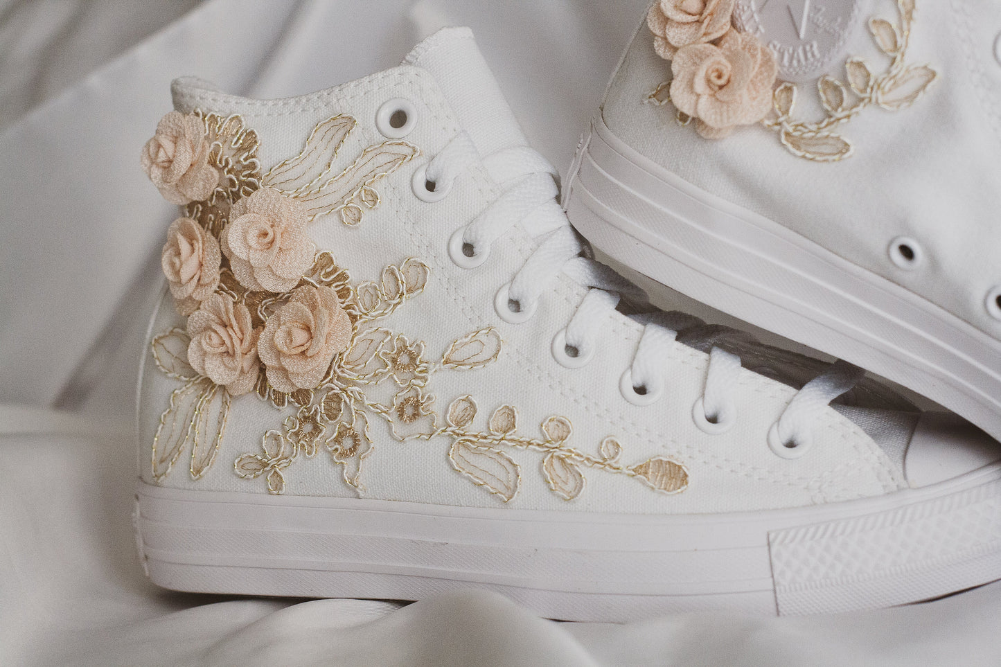 Bespoke Rose Gold Embroidered Bridal Converse