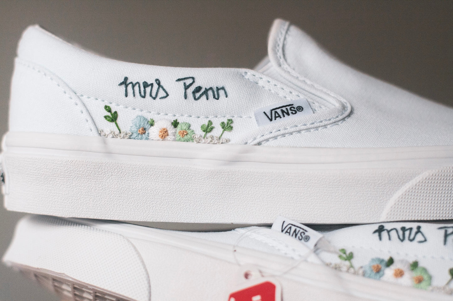 Bespoke Embroidered Bridal Slip On Vans