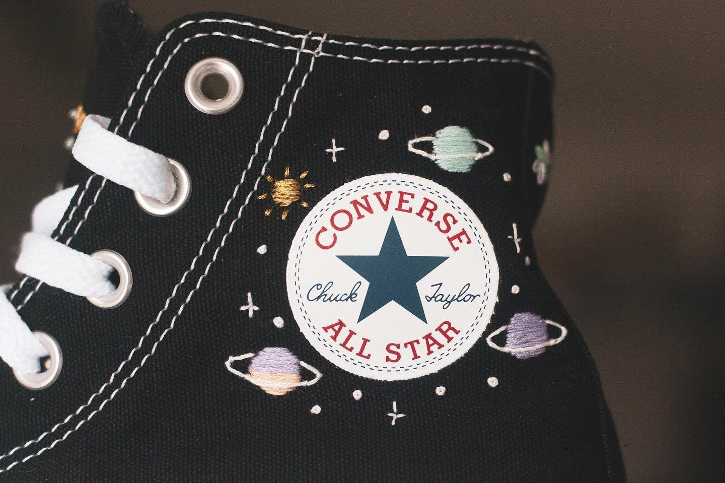 Bespoke Zodiac Embroidered High Top Platform Converse