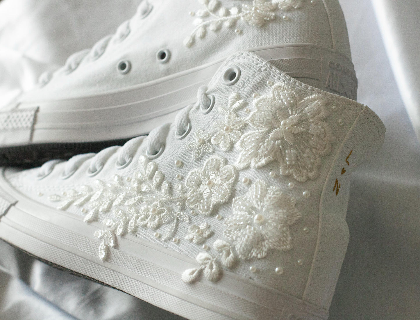 Bespoke Off-White Beaded Luxury Embroidered Pearl Bridal Converse