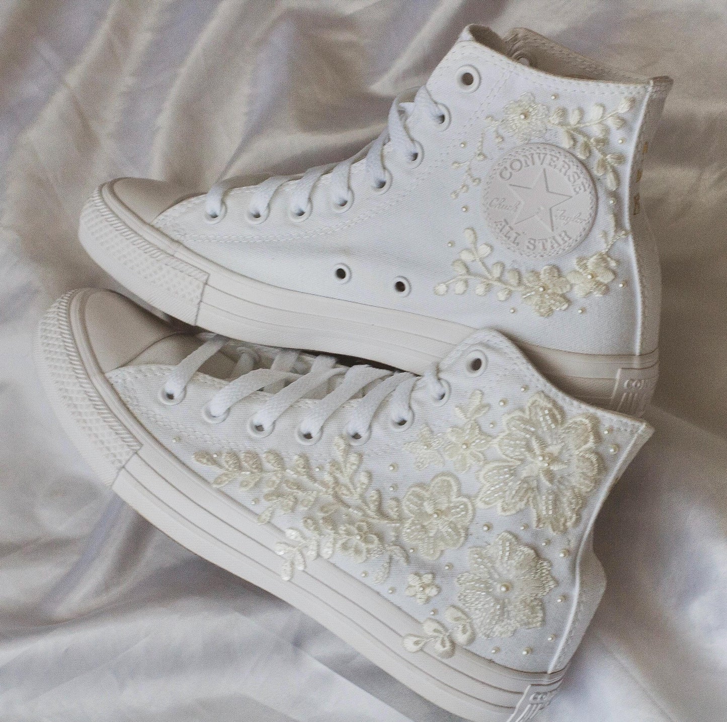 Bespoke Off-White Beaded Luxury Embroidered Pearl Bridal Converse