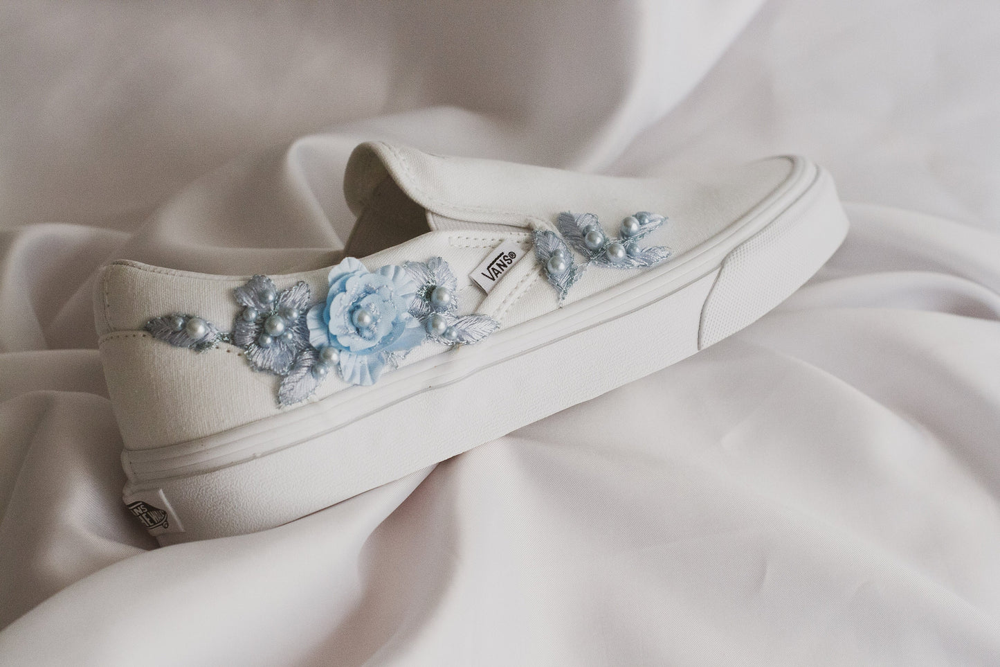 Bespoke Something Blue Applique Slip on Vans