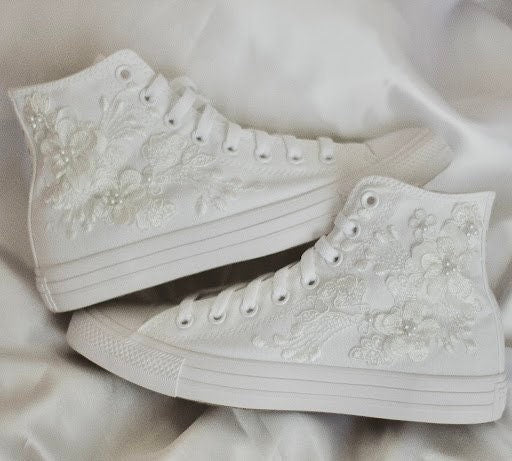 Bespoke Luxury Floral Embroidered Bridal Converse