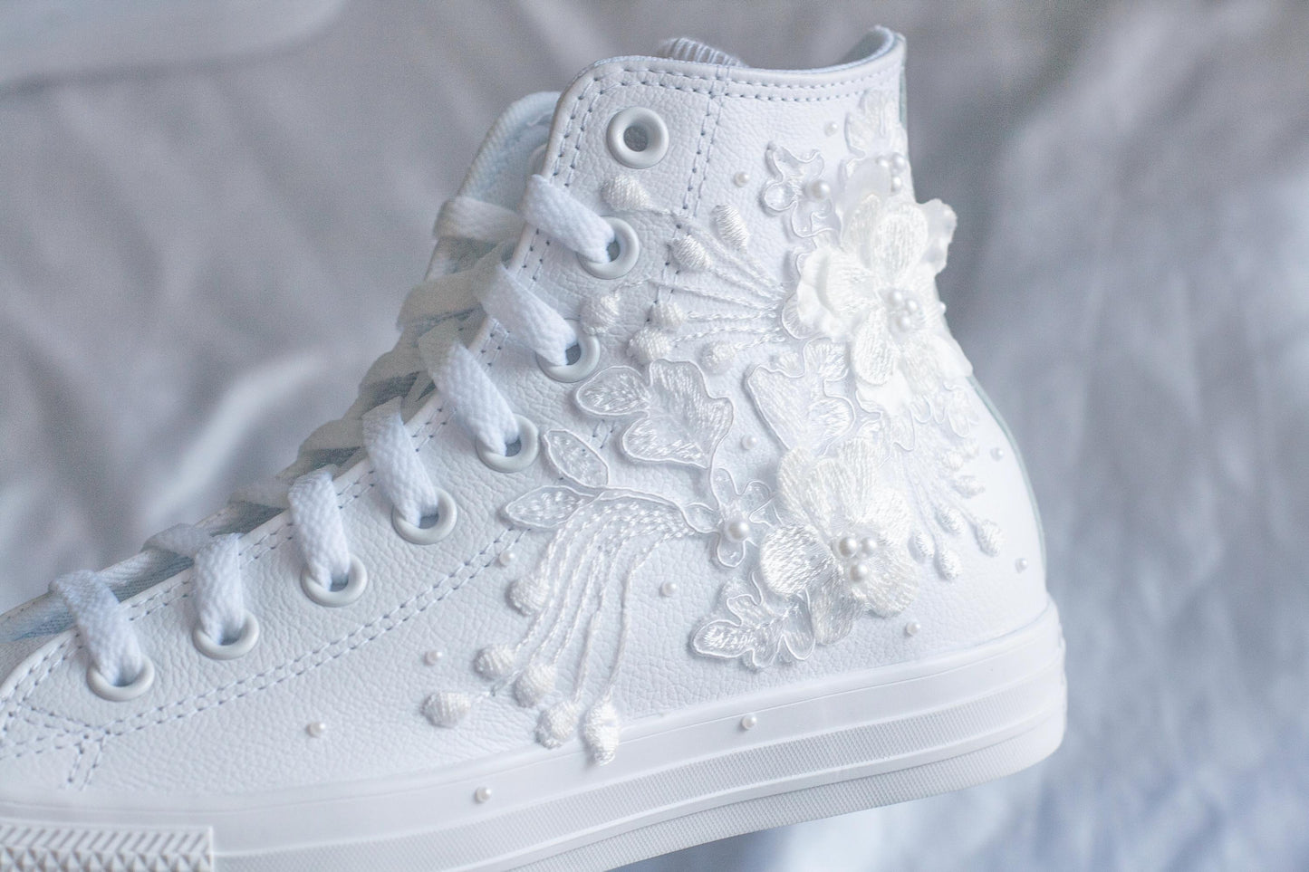 Bespoke Luxury Floral Pearl Leather Converse