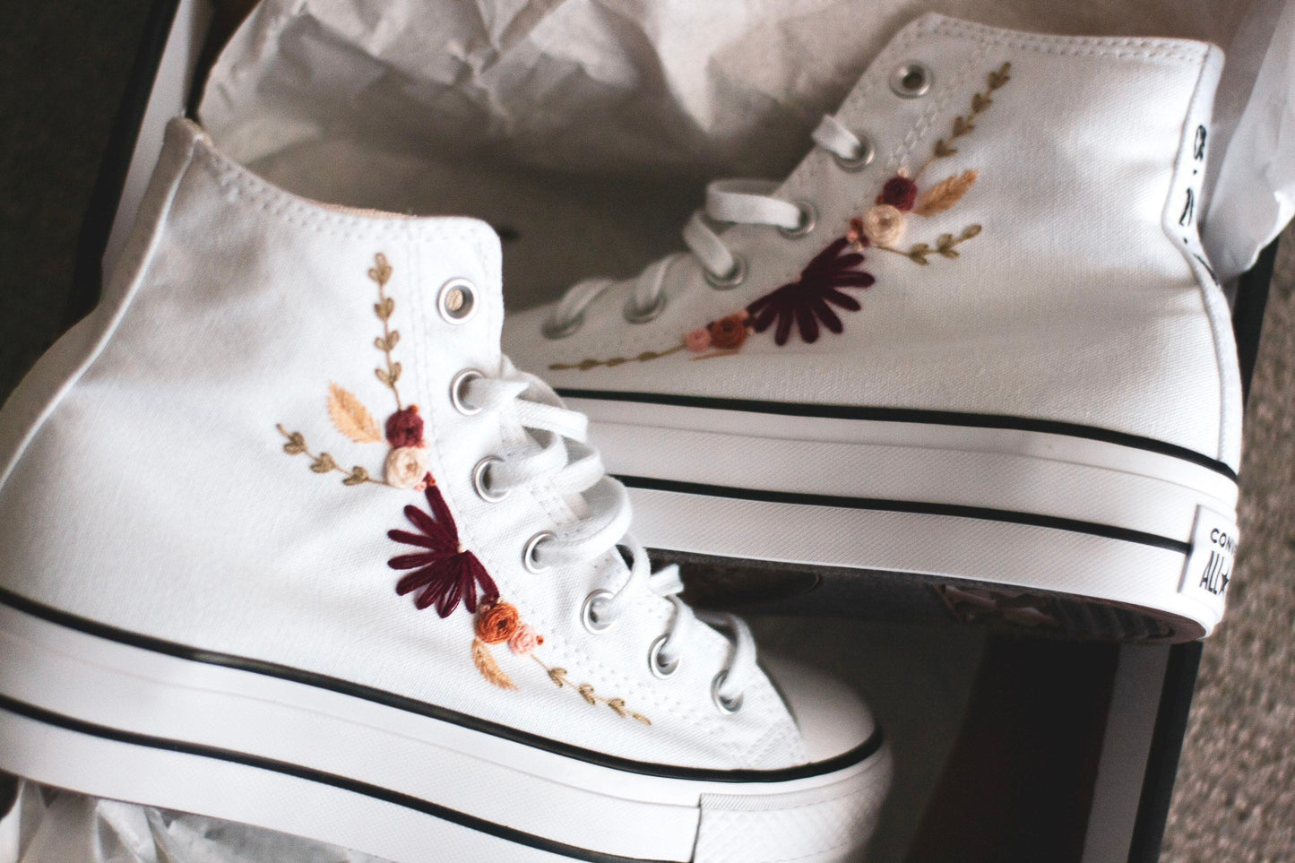 Bespoke 'Fall' Embroidered Platform Converse