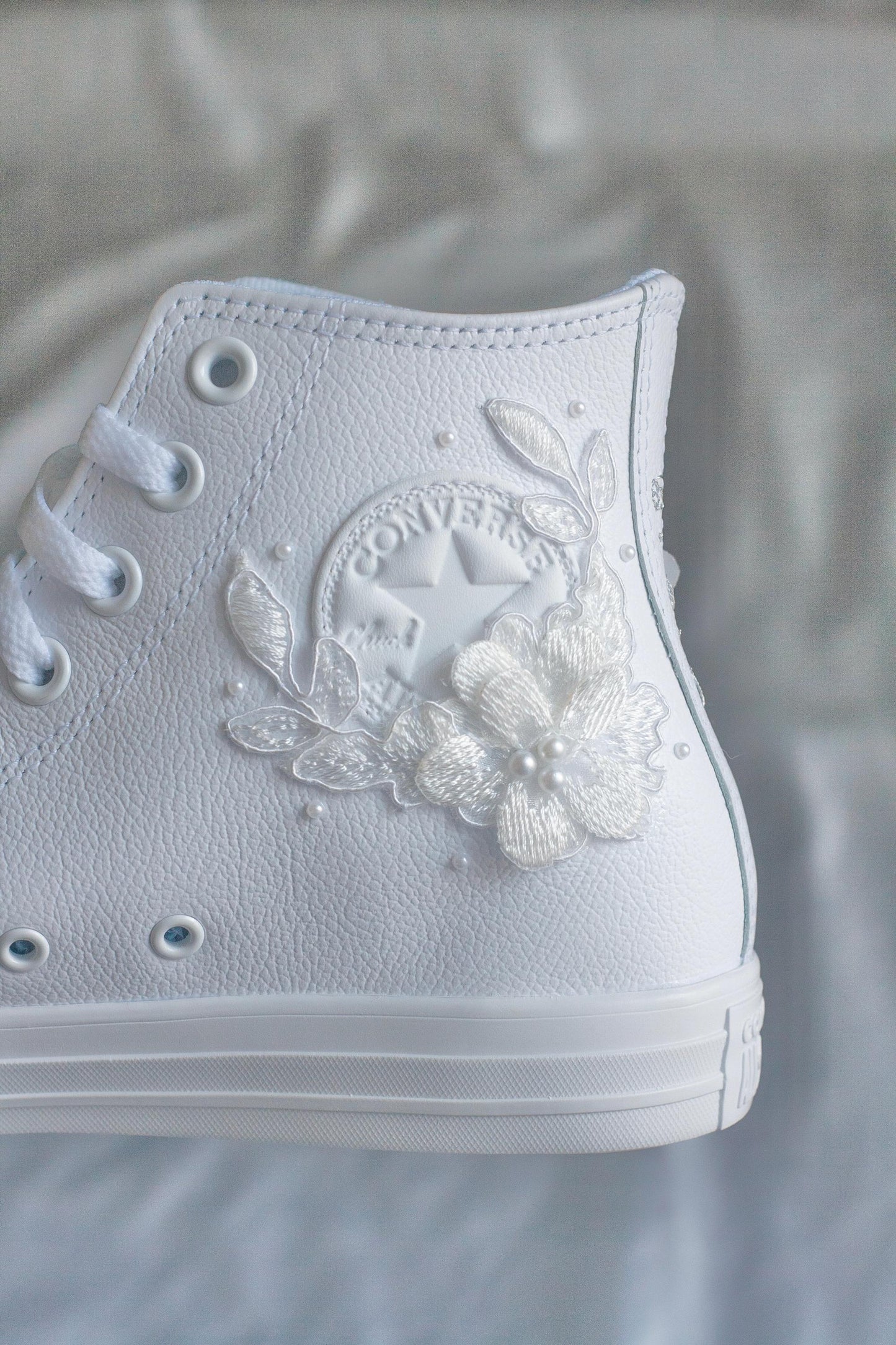 Bespoke Luxury Floral Pearl Leather Converse