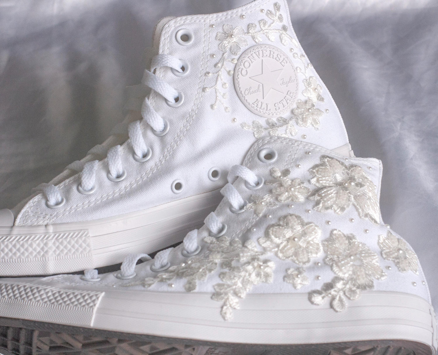 Bespoke Off-White Beaded Luxury Embroidered Pearl Bridal Converse