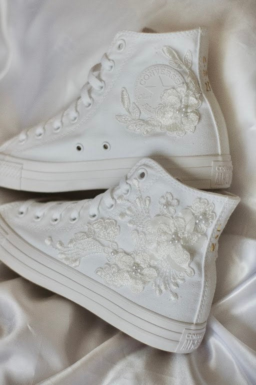 Bespoke Luxury Floral Embroidered Bridal Converse