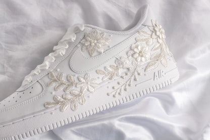 Bespoke Platinum Bridal Air Force 1 Embroidered Sneakers