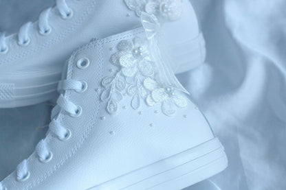 Bespoke Pearl Bridal Leather Converse