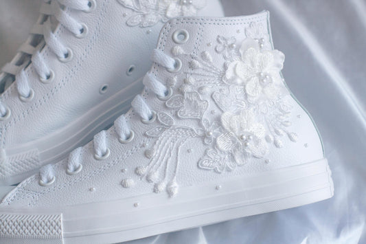 Bespoke Luxury Floral Pearl Leather Converse