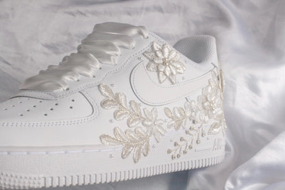 Bespoke Platinum Bridal Air Force 1 Embroidered Sneakers