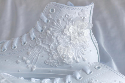 Bespoke Luxury Floral Pearl Leather Converse