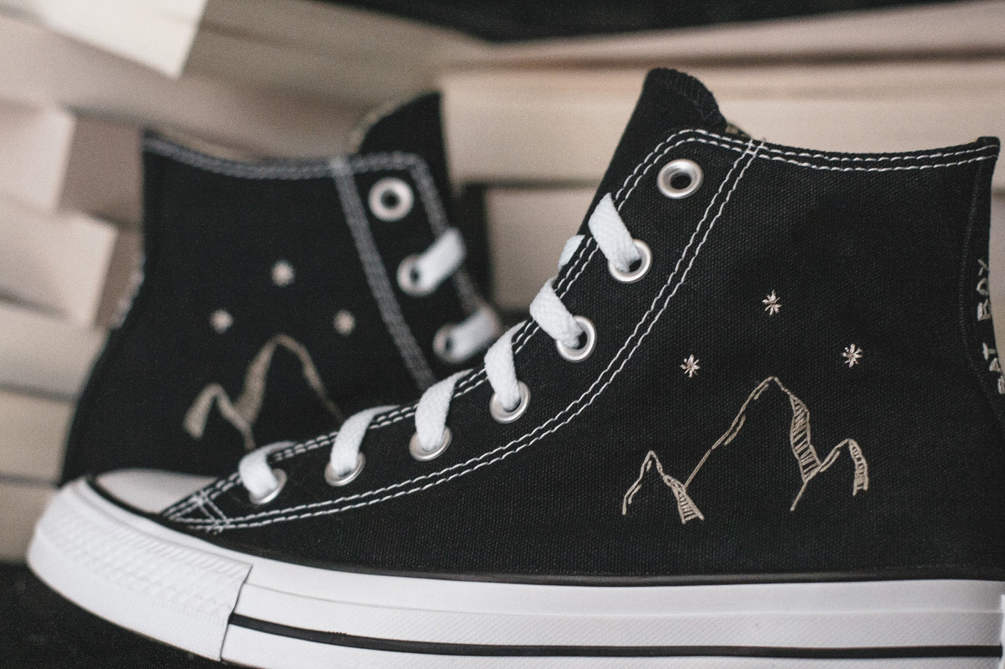 Bespoke Mountain and Stars Embroidered Converse