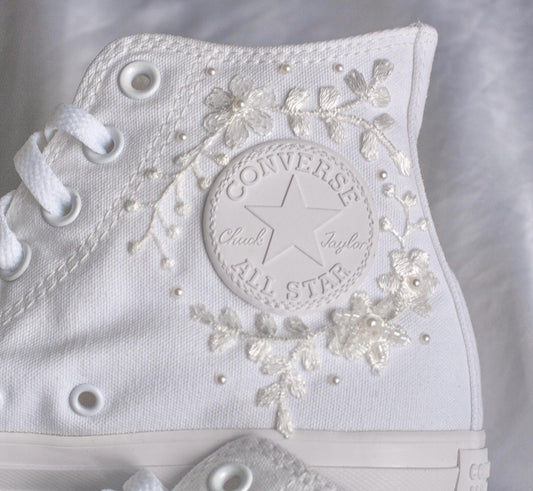 Bespoke Off-White Beaded Luxury Embroidered Pearl Bridal Converse