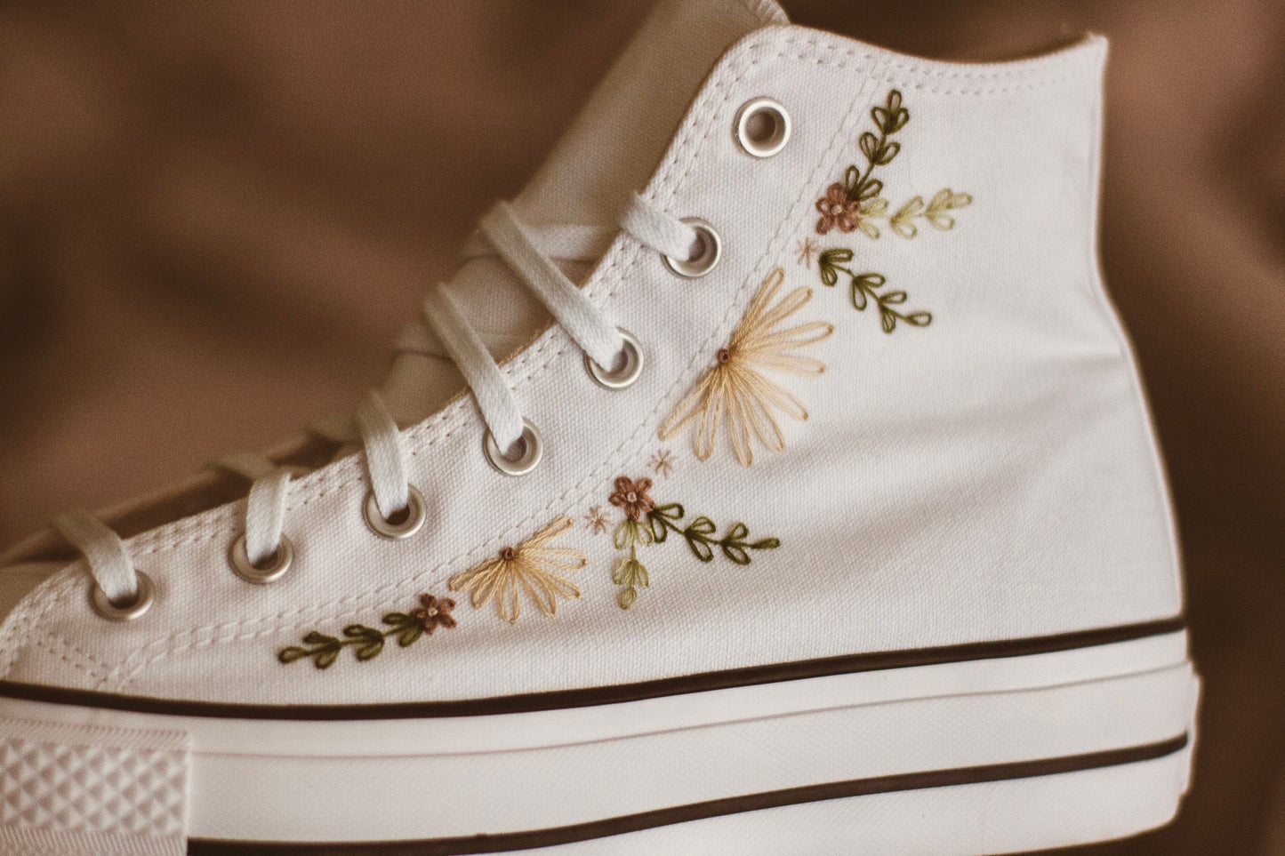 Bespoke Boho Embroidered High Top Platform Converse
