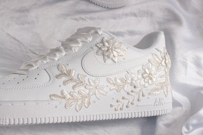 Bespoke Platinum Bridal Air Force 1 Embroidered Sneakers