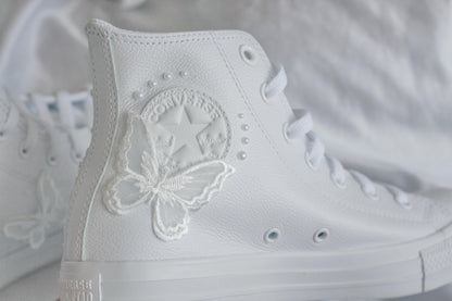 Bespoke Butterfly Pearl Embroidered Leather Bridal Converse