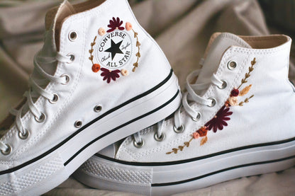 Bespoke 'Fall' Embroidered Platform Converse