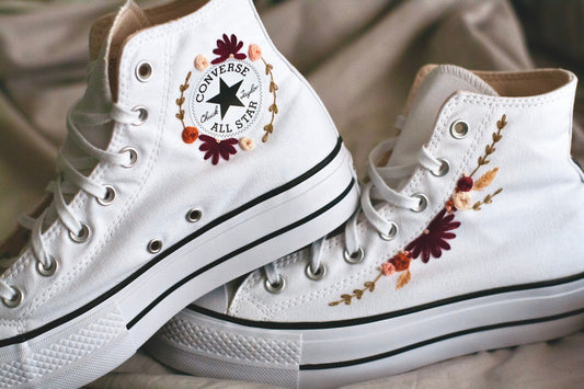 Bespoke 'Fall' Embroidered Platform Converse