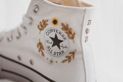 Bespoke Sunflower Hand Embroidered Platform High Top Converse