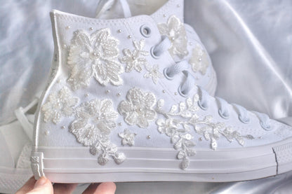 Bespoke Off-White Beaded Luxury Embroidered Pearl Bridal Converse