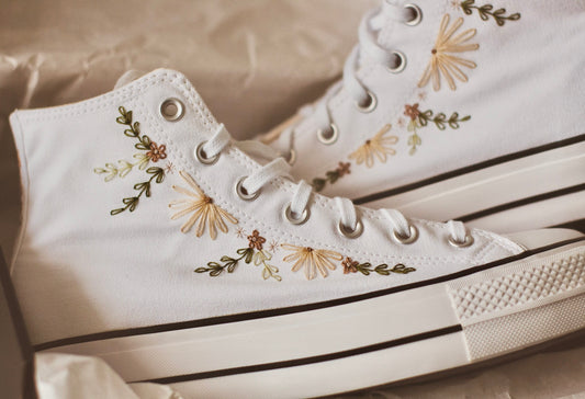 Bespoke Boho Embroidered High Top Platform Converse