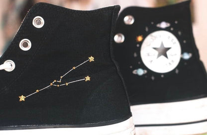 Bespoke Zodiac Embroidered High Top Platform Converse