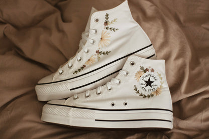 Bespoke Boho Embroidered High Top Platform Converse