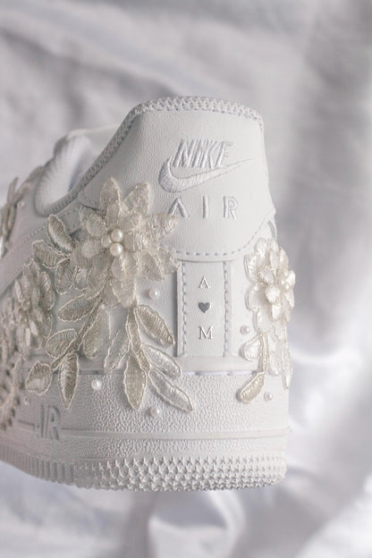 Bespoke Platinum Bridal Air Force 1 Embroidered Sneakers