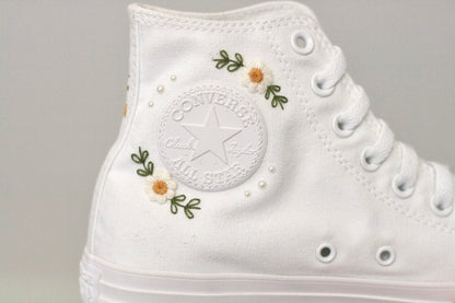 Bespoke Pastel Floral Embroidered Pearl Converse