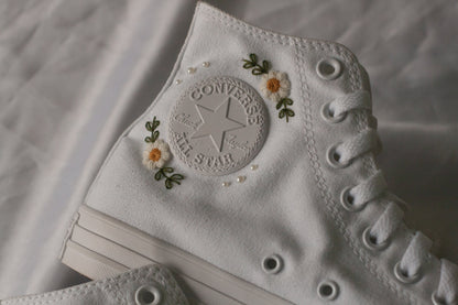 Bespoke Pastel Floral Embroidered Pearl Converse