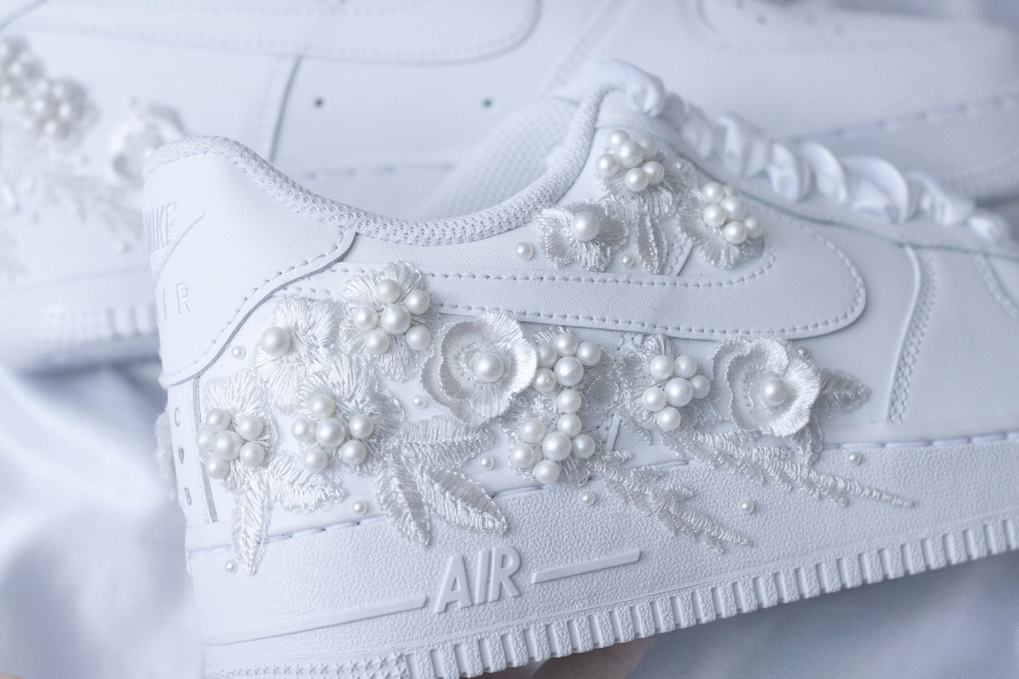 Bespoke Bridal Air Force 1 Bright Pearl Embroidered Sneakers