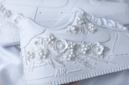 Bespoke Bridal Air Force 1 Bright Pearl Embroidered Sneakers