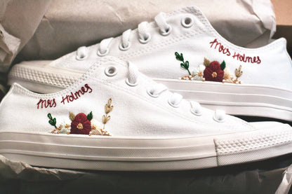 Bespoke Floral Embroidered Low-top Bridal Converse
