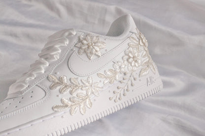 Bespoke Platinum Bridal Air Force 1 Embroidered Sneakers
