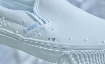 Bespoke Pearl Leather Slip on Vans