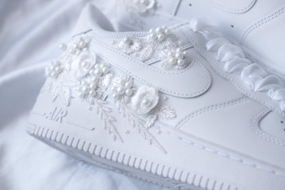 Bespoke Bridal Air Force 1 Bright Pearl Embroidered Sneakers