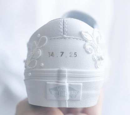 Bespoke Floral & Pearl Leather Slip on Vans