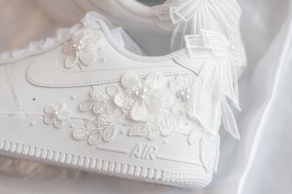 Bespoke Luxury Pearl Bow Embroidered Sneakers