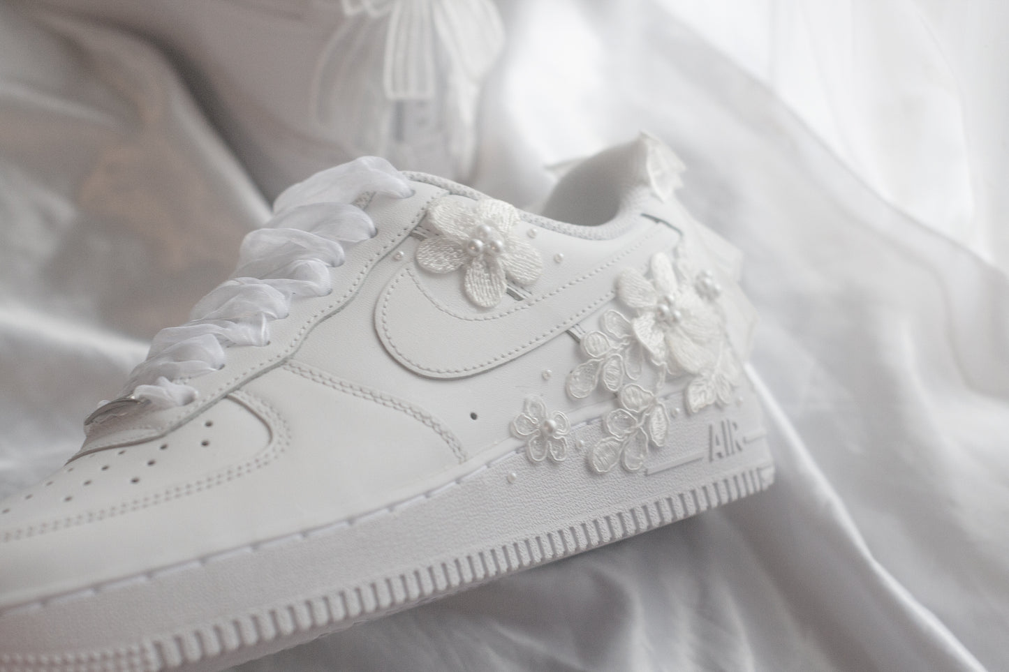 Bespoke Luxury Pearl Bow Embroidered Sneakers