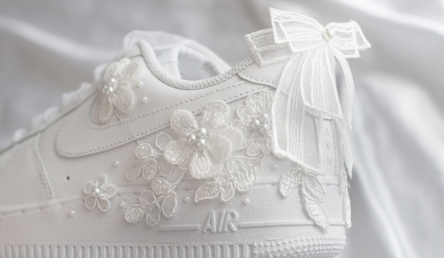 Bespoke Luxury Pearl Bow Embroidered Sneakers