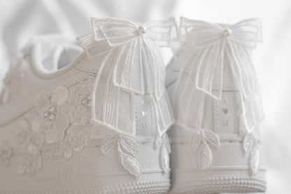 Bespoke Luxury Pearl Bow Embroidered Sneakers