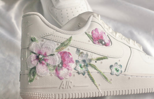 Bespoke Pink and Blue Floral AF1 Bridal Sneakers