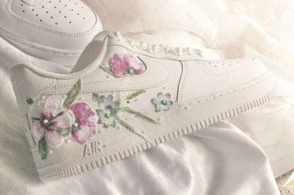 Bespoke Pink and Blue Floral AF1 Bridal Sneakers