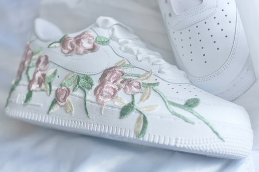 Bespoke Pastel Pink Floral Air Force 1  Bridal Sneakers