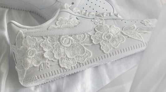 Bespoke White Floral Air Force 1  Bridal Sneakers