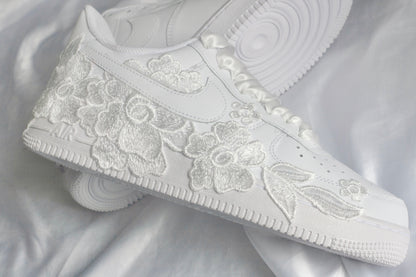 Bespoke White Floral Air Force 1  Bridal Sneakers